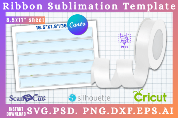 10.5x1.18 Ribbon Sublimation Template: Canva Graphics