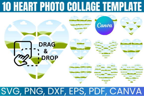 10 Heart Photo Collage Editable Template for Canva Graphics