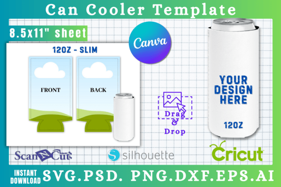 12oz Slim Soft Can Coozie Template: Graphics for Canva Creators