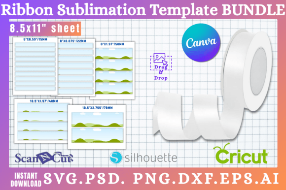 12pc Ribbon Sublimation Template Bundle: Canva Graphics