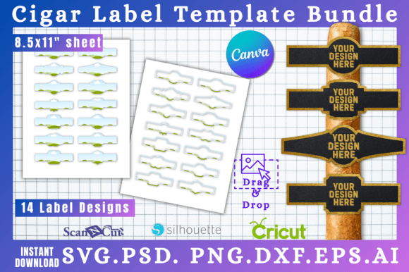 14 Cigar Label Wrapper SVG Template: Graphics for Canva