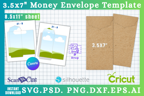 3.5x7 Money Envelope SVG Template 21 Graphics for Canva