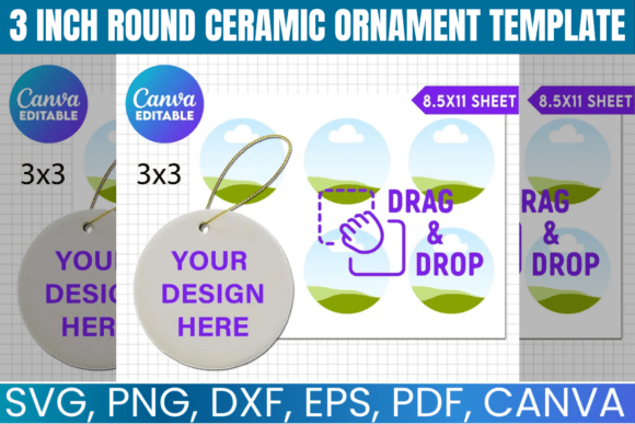 3 Inch Round Ceramic Ornament Template for Canva Graphics