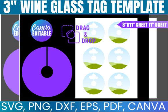 3 Wine Glass Tag Template, Party Favors Graphics for Canva