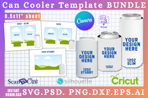 3pc Can Coozie Sleeve Template Bundle: Graphics for Canva & Beyond