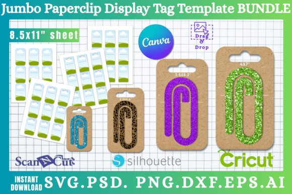 4pc Jumbo Paperclip Display Card Bundle: Canva Graphics