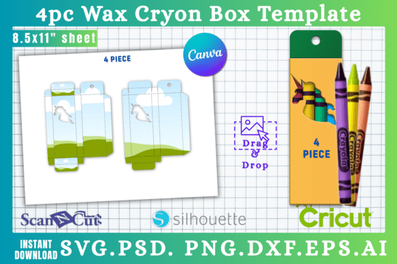 4pc Unicorn Crayon Box Template: Graphics for Canva