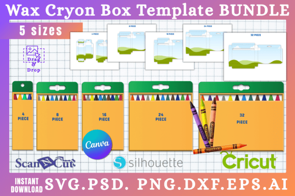 5Size Window Cut Out Crayon Box Template: Graphics for Canva & Beyond