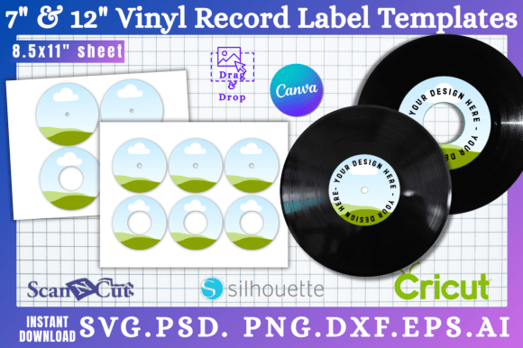 7 12 Vinyl Record Label SVG Templates for Canva Graphics