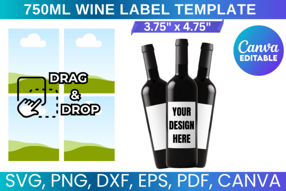 750ml Wine Label Template, Party Favor: Canva Graphics