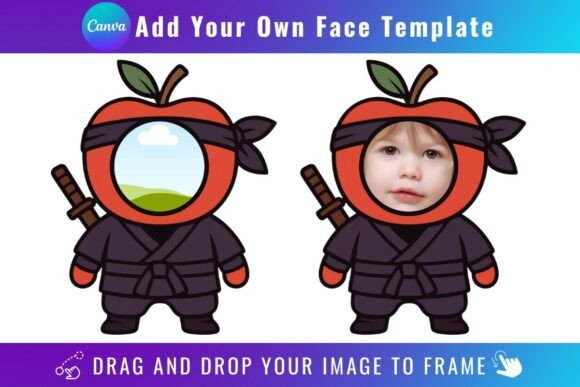 Apple Ninja Add Your Own Face Template: Canva Graphics