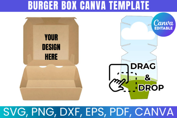 Burger Box Template SVG Graphics for Canva