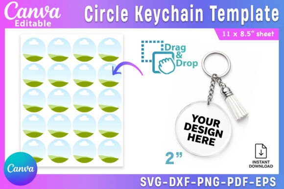 Circle Keychain Template Graphics for Canva