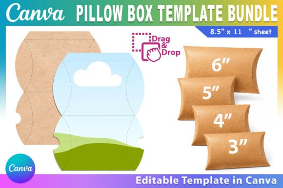 Editable Pillow Box Template Bundle: Canva Graphics