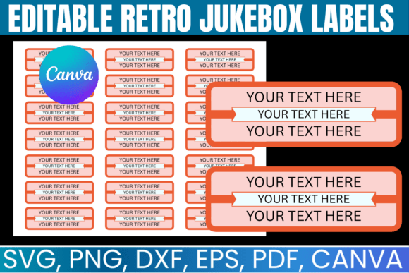 Editable Retro Jukebox Labels Template: Graphics for Canva