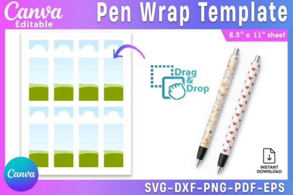 Pen Wrap Sublimation Template Epoxy Pen Graphics for Canva