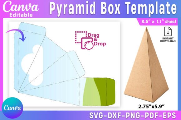 Pyramid Gift Box Template, Birthday Gift Graphics for Canva