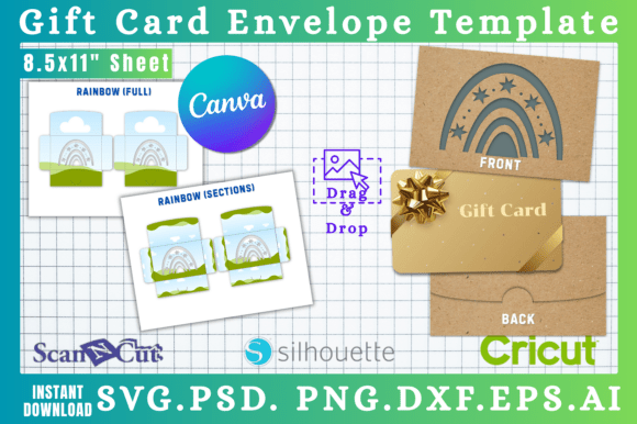 Rainbow Cutout Gift Card Holder Template: Canva Graphics