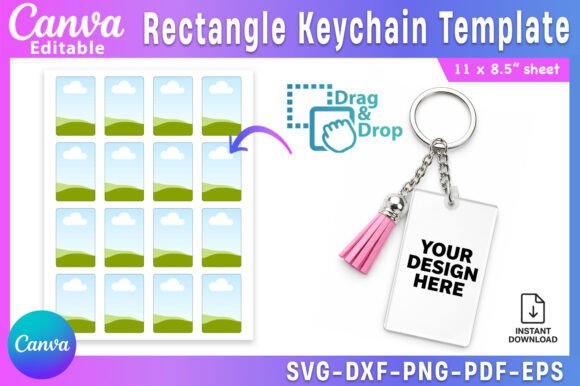 Rectangle Keychain Template, 1.6 x 2.4 Graphics for Canva
