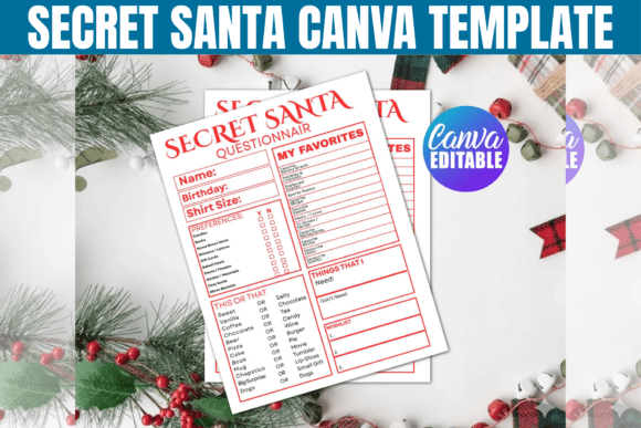 Secret Santa Questionnaire Template: Canva Graphics